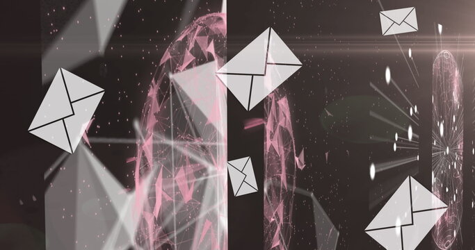 Image of digital interface data processing with email envelopes falling and networks of connections - Powered by Adobe