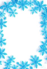 Delicate blue snowflakes forming a whimsical border on white background, elegant, frosty, blue border