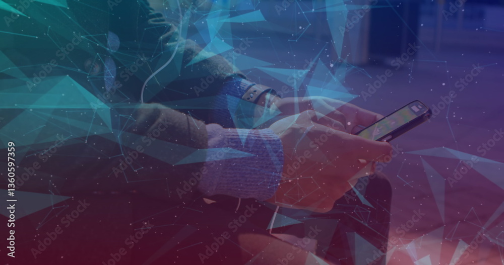 Poster image of d networks of connections over man using smartphone in background