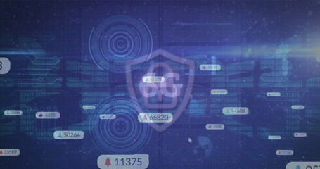 Image of social media icons on banners over scope scanning