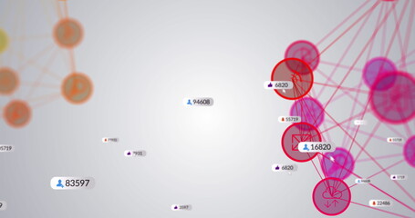 Image of social media icons on banners over networks of connections