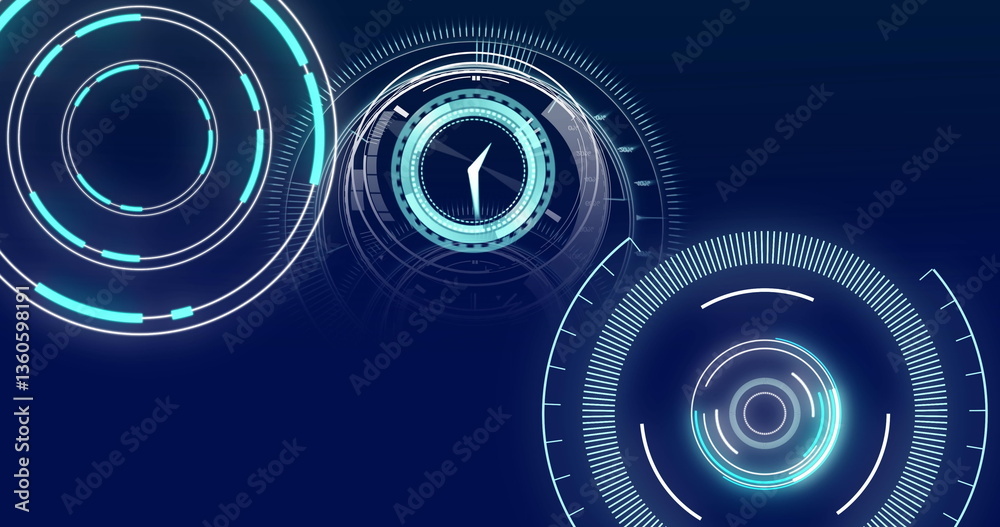 Poster image of scopes scanning and clock moving fast on blue background