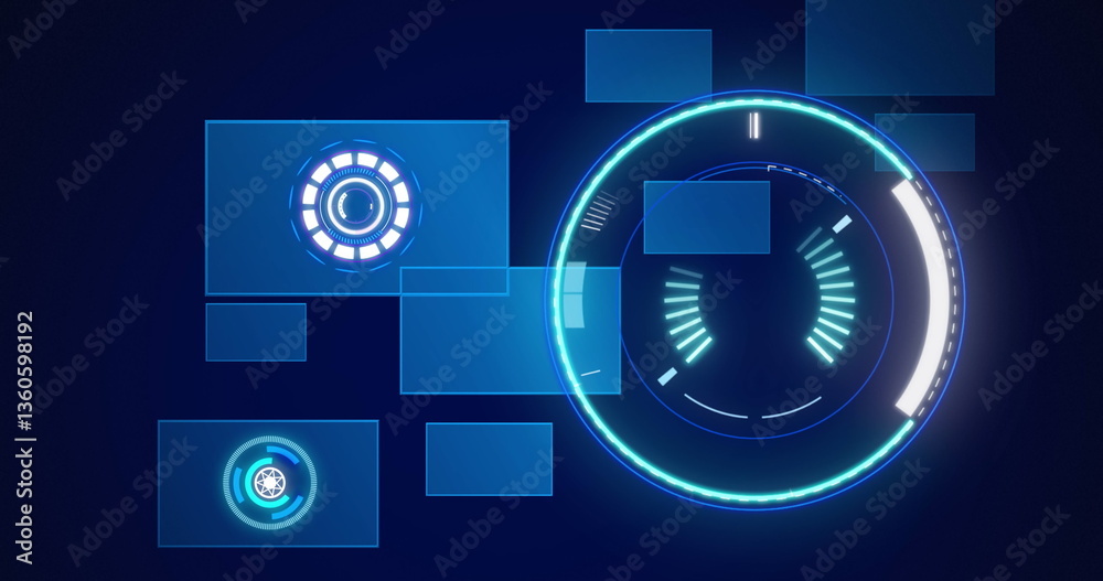 Poster image of scope scanning and data processing over screens on blue background
