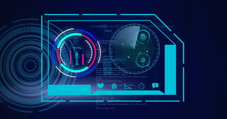 Fototapeta premium Image of scopes scanning and data processing on digital screen