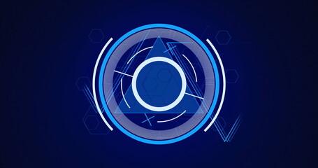 Image of scope scanning and triangles on blue background