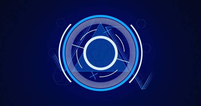 Image of scope scanning and triangles on blue background