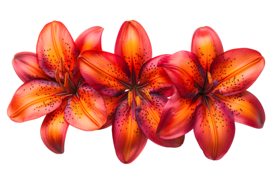 PNG Vibrant red and orange tiger lillies with black dots on white background
