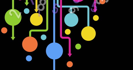 Image of numbers changing and network of connections over black background