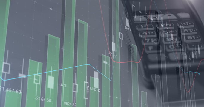 Digital image of statistical data processing against credit card machine