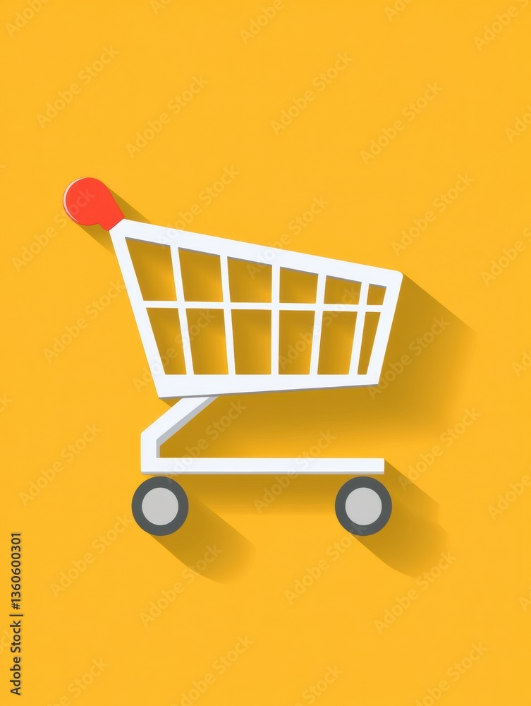 Poster Simple and elegant flat design of an empty shopping cart on a soft yellow background in modern art style Generative AI