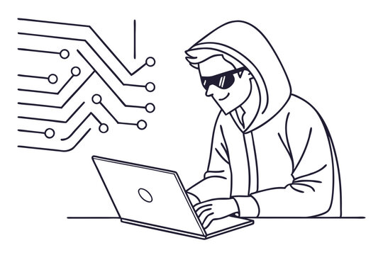 Cybercriminal Stereotype. Vector Art of a Computer Hacker