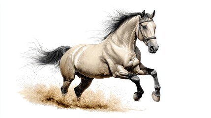Obraz premium Retro ink drawing of a galloping wild horse, emphasizing fluid movement and anatomical accuracy.