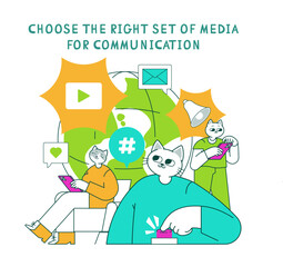 Fototapeta premium Marketing Tools Cat. Flat Vector Illustration