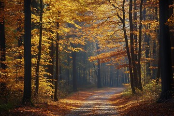 Fototapeta premium vibrant autumn in forest glows with rich golden beauty 