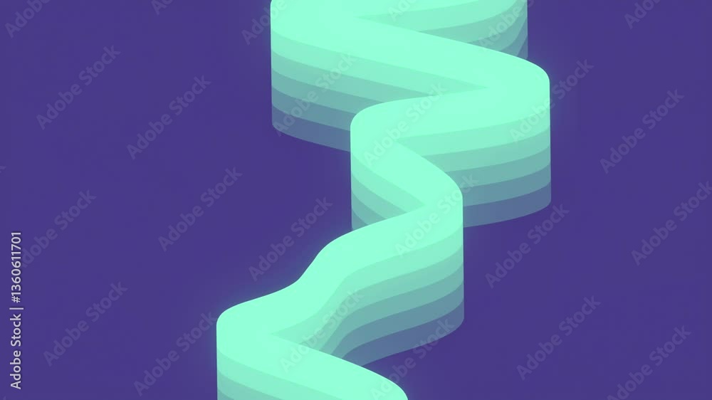 Aufkleber Abstract digital seamless loop animation with a floating wavy line resembling a ribbon on a dark purple background. Color palette consists of shades. 3d rendering. 4K, Ultra HD resolution
