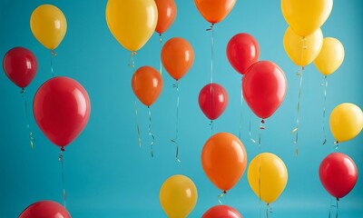 Festive Celebration, Colorful Balloons Floating Against a Bright Blue Backdrop