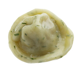 One delicious dumpling with spices isolated on white