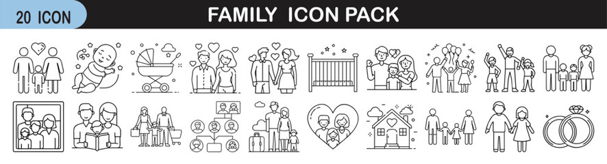 Family Icon Pack with 20 Minimalist Outline Icons