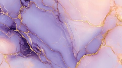 Fototapeta premium An abstract luxury marble background with a blend of royal purple, soft pink, and gold veins. The pattern is regal and opulent, ideal for high-end ceramic tiles.