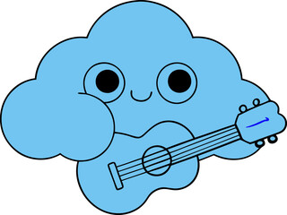 A cute blue cartoon elephant character happily illustrates the funny cloud computing concept