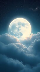 A stunning moonlit scene with soft clouds, perfect for a serene phone wallpaper that captures the beauty of the night sky.  
