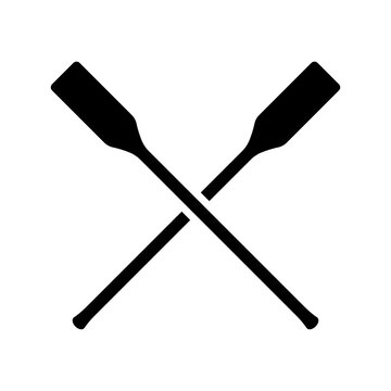 Crossed oars icon. Black silhouette. Front side view. Vector simple flat graphic illustration. Isolated object on white background. Isolate.