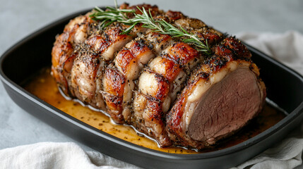 Deliciously Roasted Beef with Rosemary Garnish