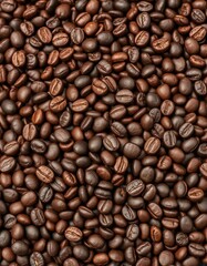 Obraz premium Dark brown pile of coarsely ground coffee beans, rich aroma implied, coffee beans, grounds