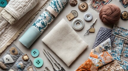 A high-definition tabletop featuring a quilted Mother's Day wall hanging in neutral tones