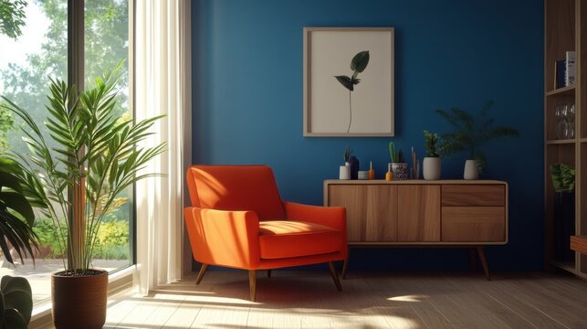 Sala de estar moderna con muebles colores vibrantes