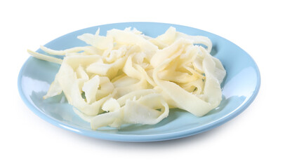 Dried shredded squid isolated on white. Salty snack