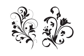 Ornamental Floral Swirl Design Black and White Decorative Vector 