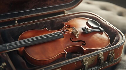 Obraz premium A violin resting in an open case, showcasing its craftsmanship and elegance.