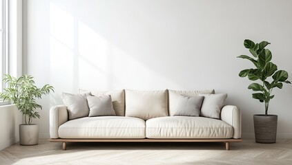 Fototapeta premium Bright, modern living room with a comfortable sofa