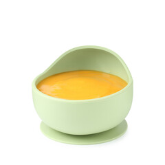 Baby food. Tasty puree in bowl isolated on white