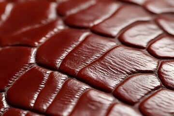 Obraz premium Macro shot of burgundy crocodile leather texture showing detailed scales pattern and surface grain. Luxury material background for fashion design.
