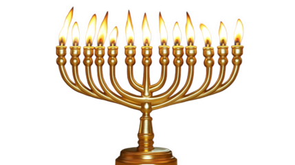 Golden Hanukkah Menorah with Burning Candles