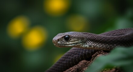 Fototapeta premium A close up portrait of a grey snake in nature