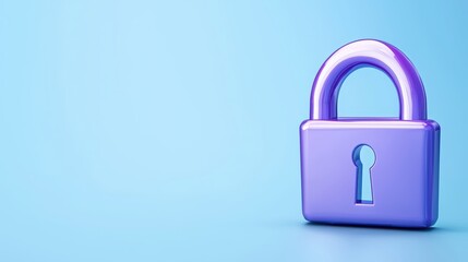 Fototapeta premium A shiny purple padlock icon sits on a light blue background symbolizing security privacy protection and data safety for digital assets and online information.