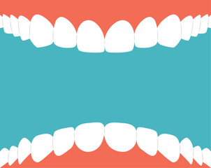 Flat illustration with open mouth with teeth. Open mouth with teeth in cartoon style