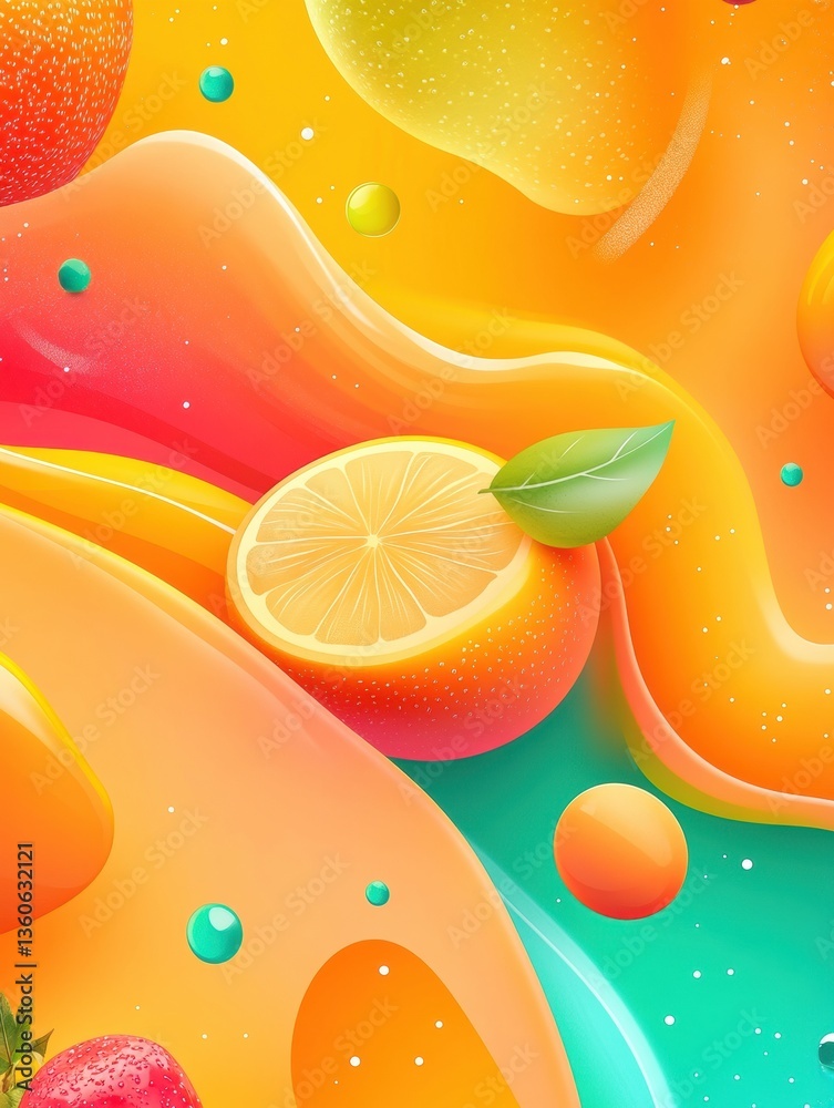 Aufkleber Dynamic flow of fresh groceries in vibrant colors and smooth liquid gradients creates an abstract visual delight Generative AI