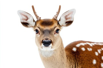 Obraz premium Adorable Fawn Portrait with Antlers and White Spotted Coat Detail