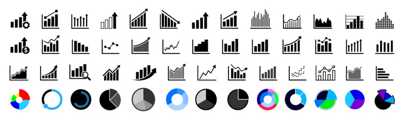 graph and pie charts for business growth, statistics, analysis, progress, finance, success, increase, presentation, profit, economy, savings, planning, information, sale, management, improvement etc
