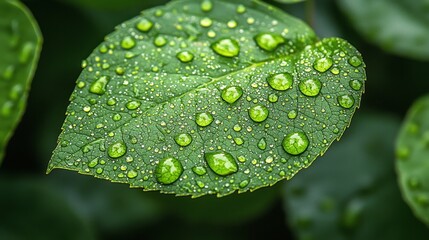 A green leaf with water droplets on it