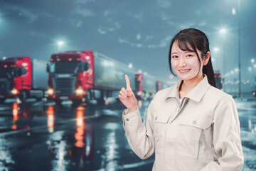 若い女性のトラックドライバー