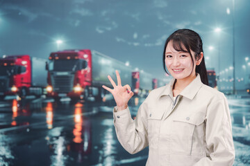 若い女性のトラックドライバー
