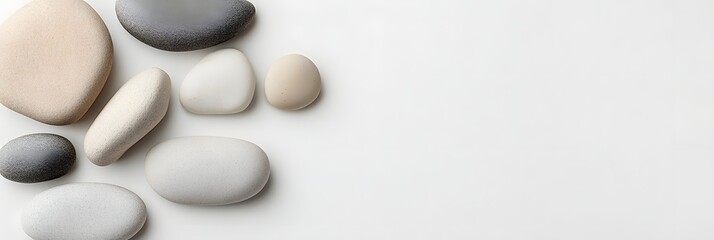 Natural harmony of smooth stones arranged on a minimalist surface creating a calming aesthetic in a serene setting