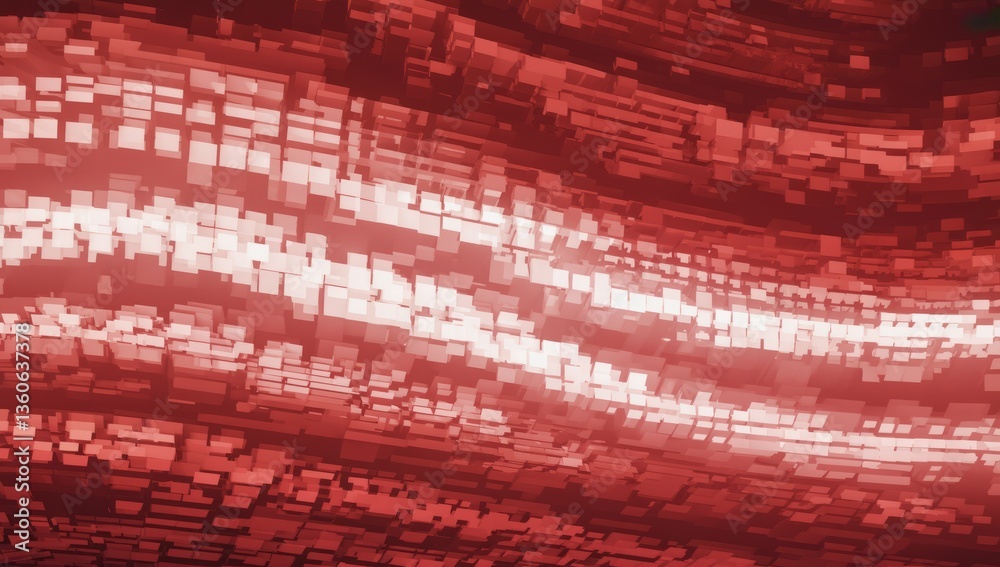 Poster abstract red waves with pixelated texture creating a dynamic visual effect in digital art
