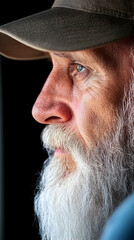 Profile of a senior man with a long beard