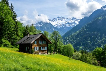 Fototapeta premium lovely house in peaks gleams with pure allure 